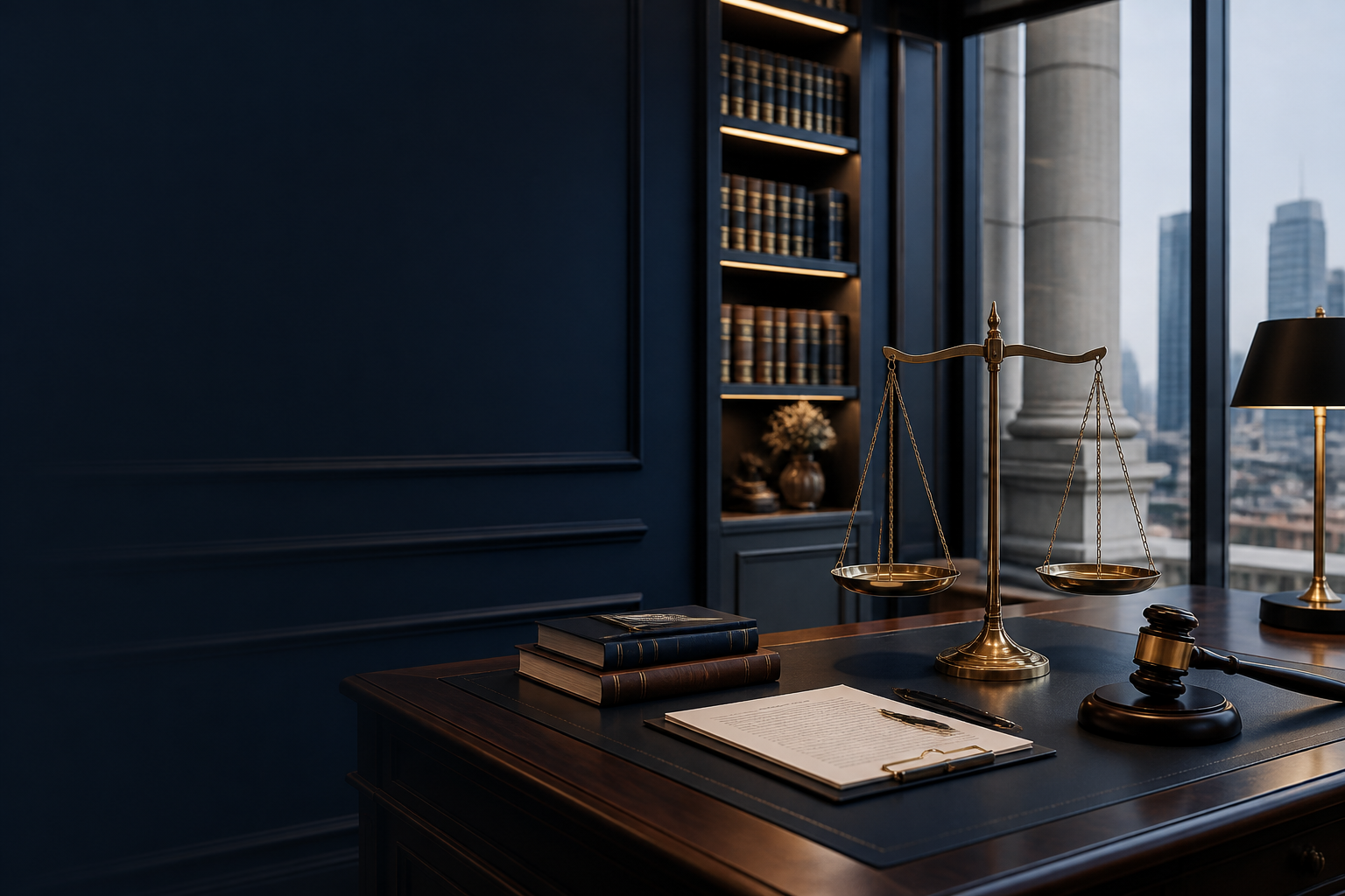 Elegant legal office with law documents